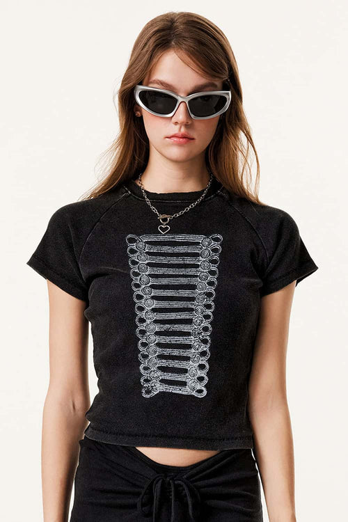 Washed Graphic Cropped T-Shirt - Fried Snowflakes