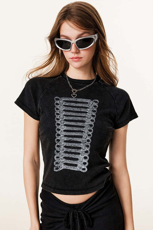 Washed Graphic Cropped T-Shirt - Fried Snowflakes