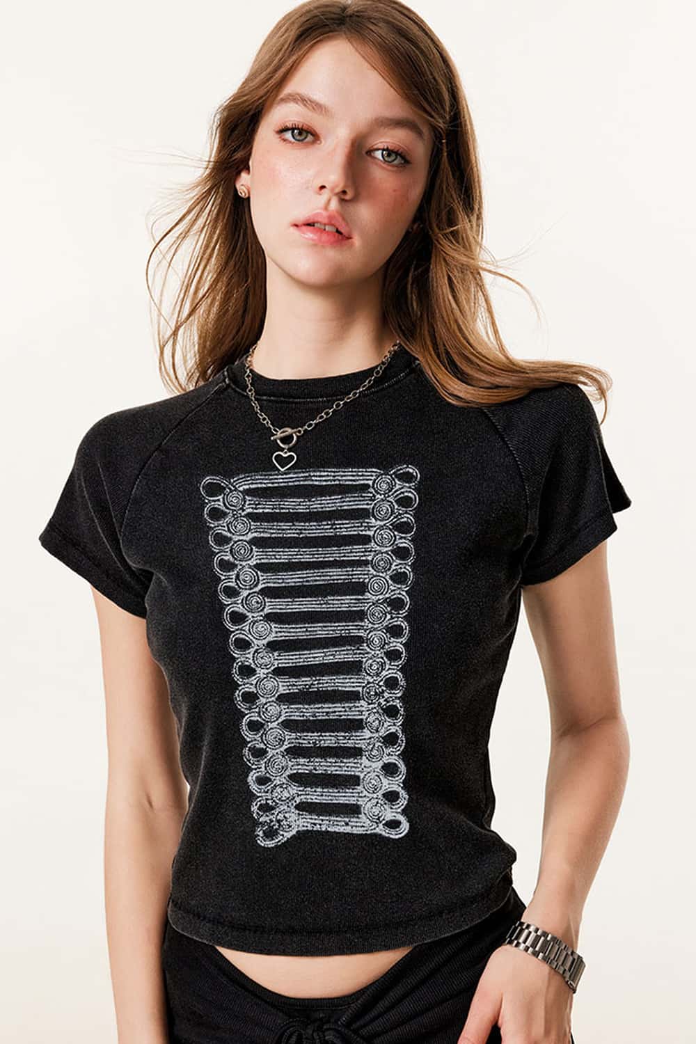 Washed Graphic Cropped T-Shirt - Fried Snowflakes