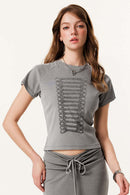 Washed Graphic Cropped T-Shirt - Medium Gray