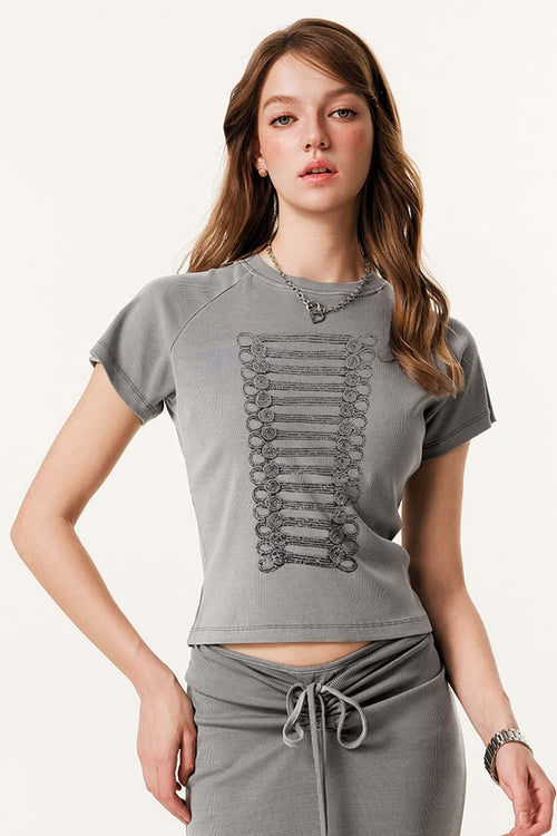 Washed Graphic Cropped T-Shirt - Medium Gray