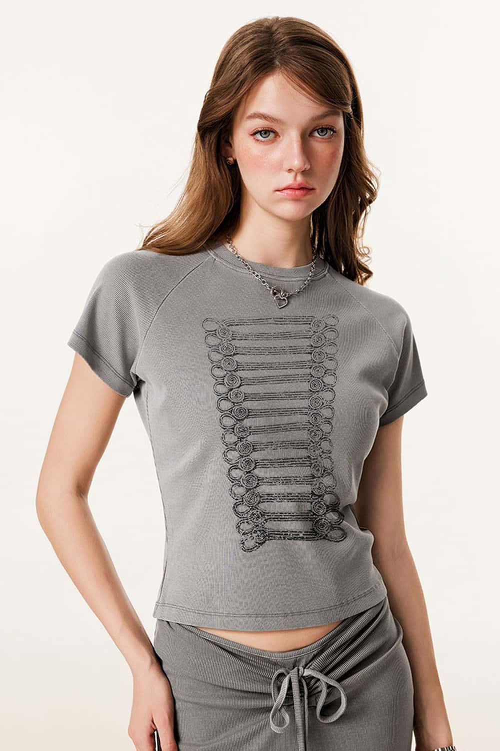 Washed Graphic Cropped T-Shirt - Medium Gray