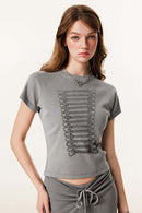 Washed Graphic Cropped T-Shirt - Medium Gray