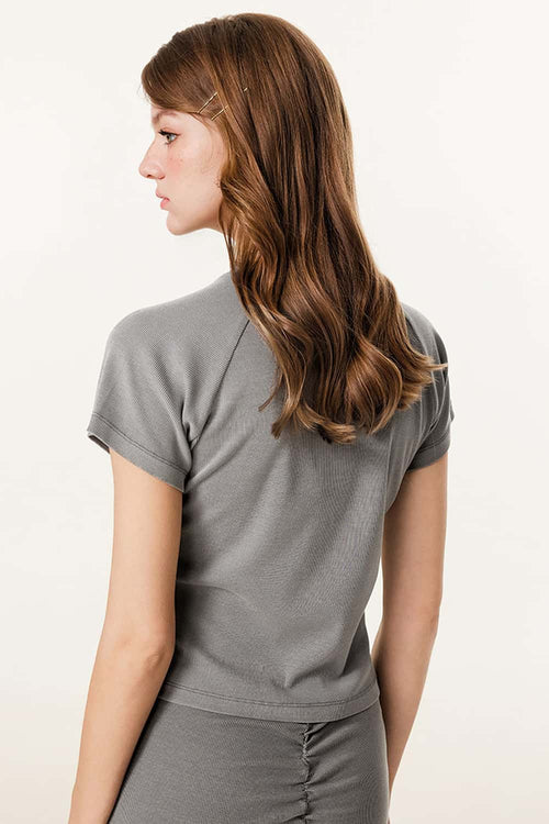 Washed Graphic Cropped T-Shirt - Medium Gray