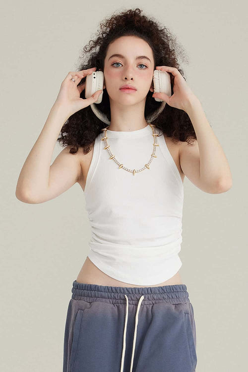Curved Hem Racerback Tank Top - White