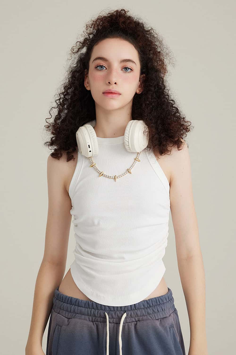 Curved Hem Racerback Tank Top - White