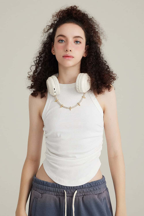 Curved Hem Racerback Tank Top - White