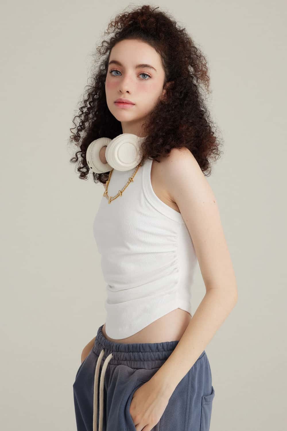 Curved Hem Racerback Tank Top - White