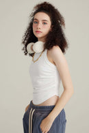 Curved Hem Racerback Tank Top - White