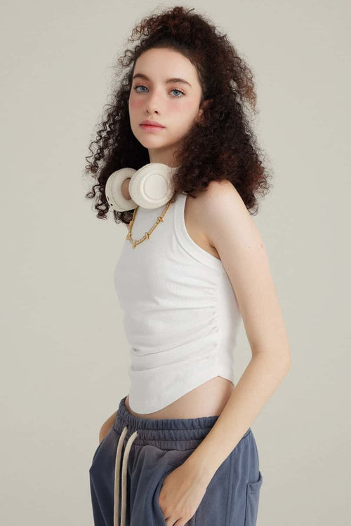 Curved Hem Racerback Tank Top - White