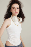 Curved Hem Racerback Tank Top - White