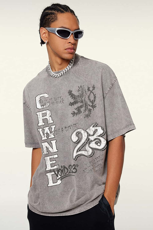 Washed Front Graphic T-Shirt - Medium Gray