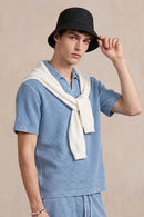 Waffle Textured Loose Fit Polo Shirt - Baby Blue
