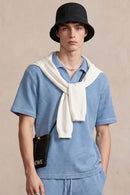 Waffle Textured Loose Fit Polo Shirt - Baby Blue