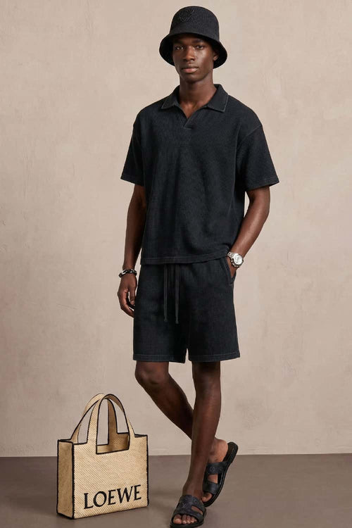 Waffle Textured Loose Fit Polo Shirt - Fried Snowflakes
