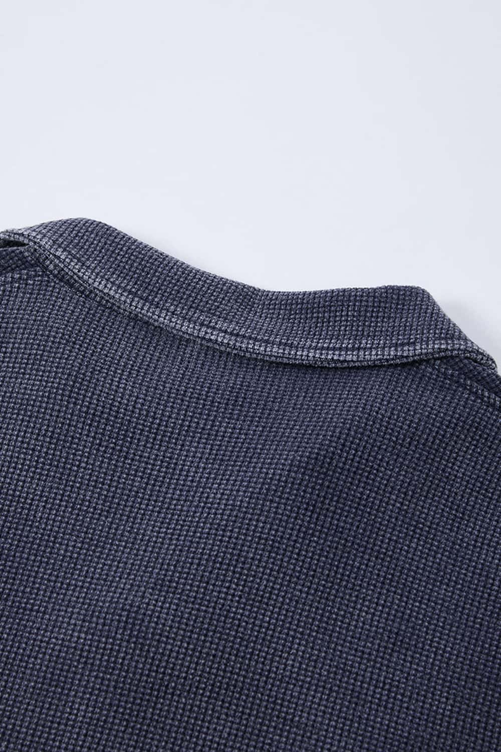Waffle Textured Loose Fit Polo Shirt - Midnight Blue