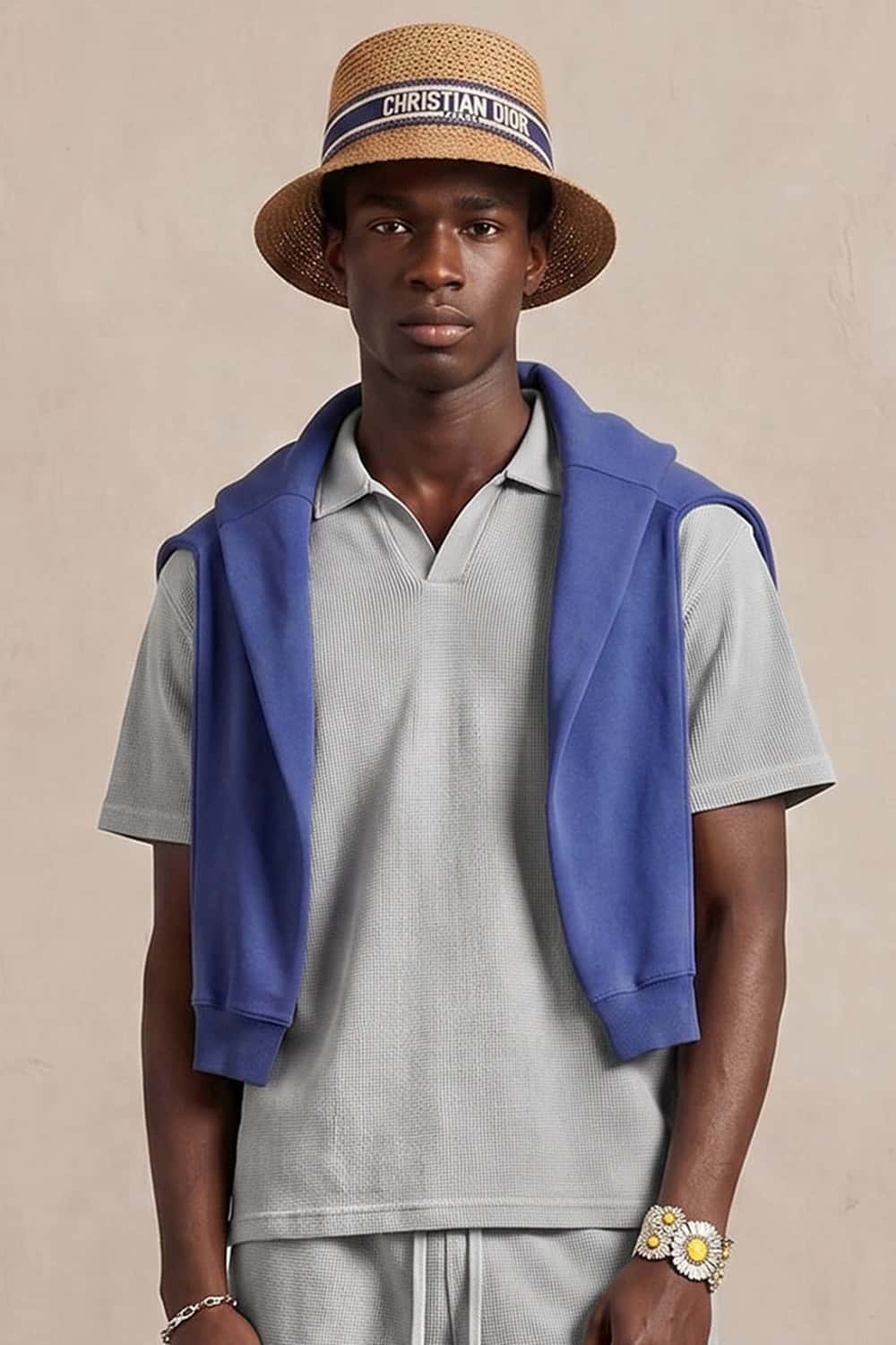 Waffle Textured Loose Fit Polo Shirt - Vitex Ash
