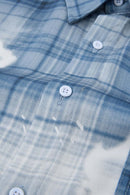 Distressed Plaid Boxy Short-Sleeve Shirt - Blue