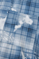 Distressed Plaid Boxy Short-Sleeve Shirt - Blue