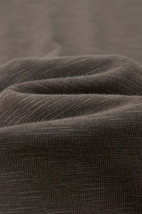 Textured Open-Collar Loose Polo Shirt - Gray Brown