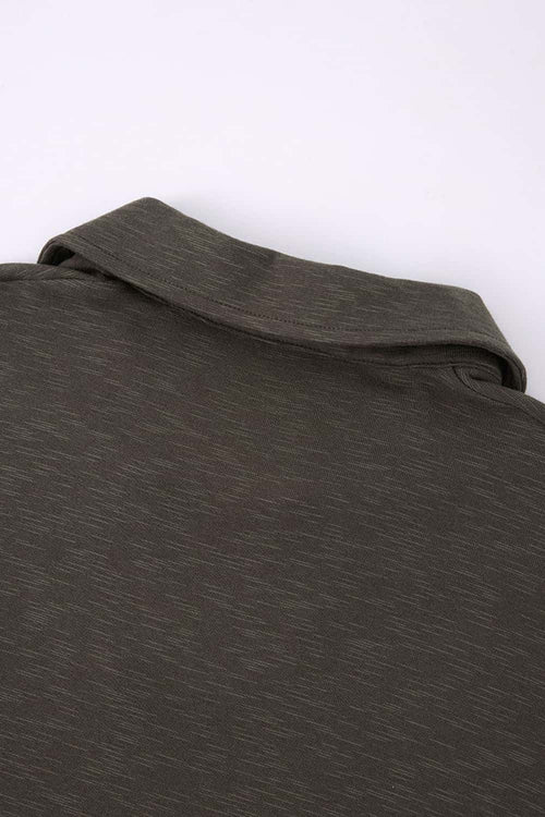 Textured Open-Collar Loose Polo Shirt - Gray Brown