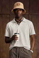 Textured Open-Collar Loose Polo Shirt - Grayish White