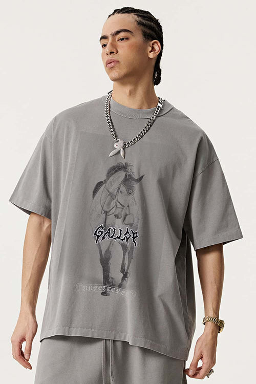 Washed Western Graphic Oversized T-Shirt - Medium Gray