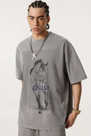 Washed Western Graphic Oversized T-Shirt - Medium Gray