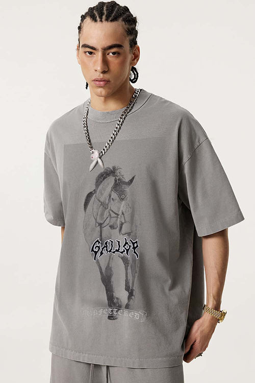 Washed Western Graphic Oversized T-Shirt - Medium Gray