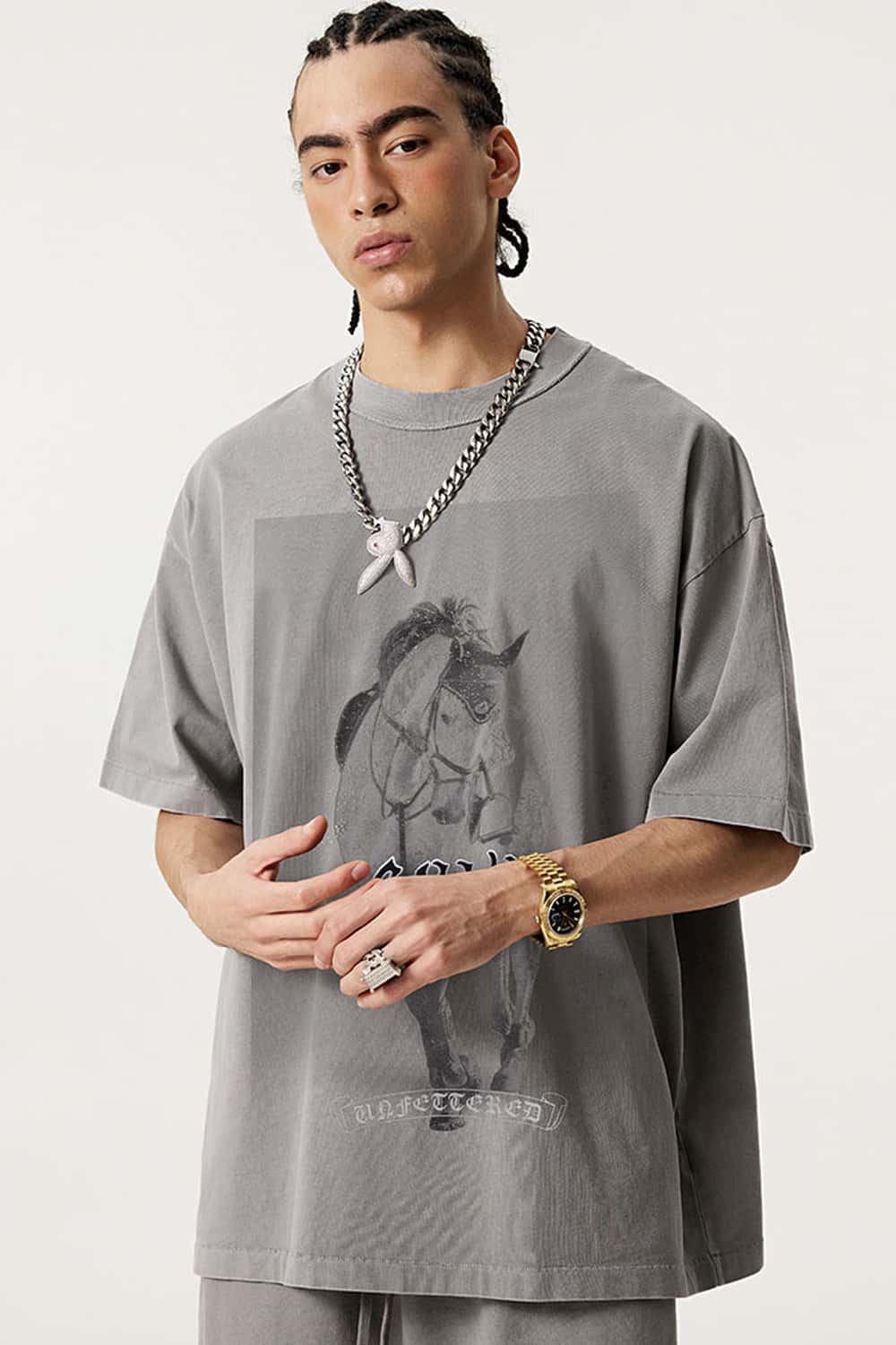 Washed Western Graphic Oversized T-Shirt - Medium Gray
