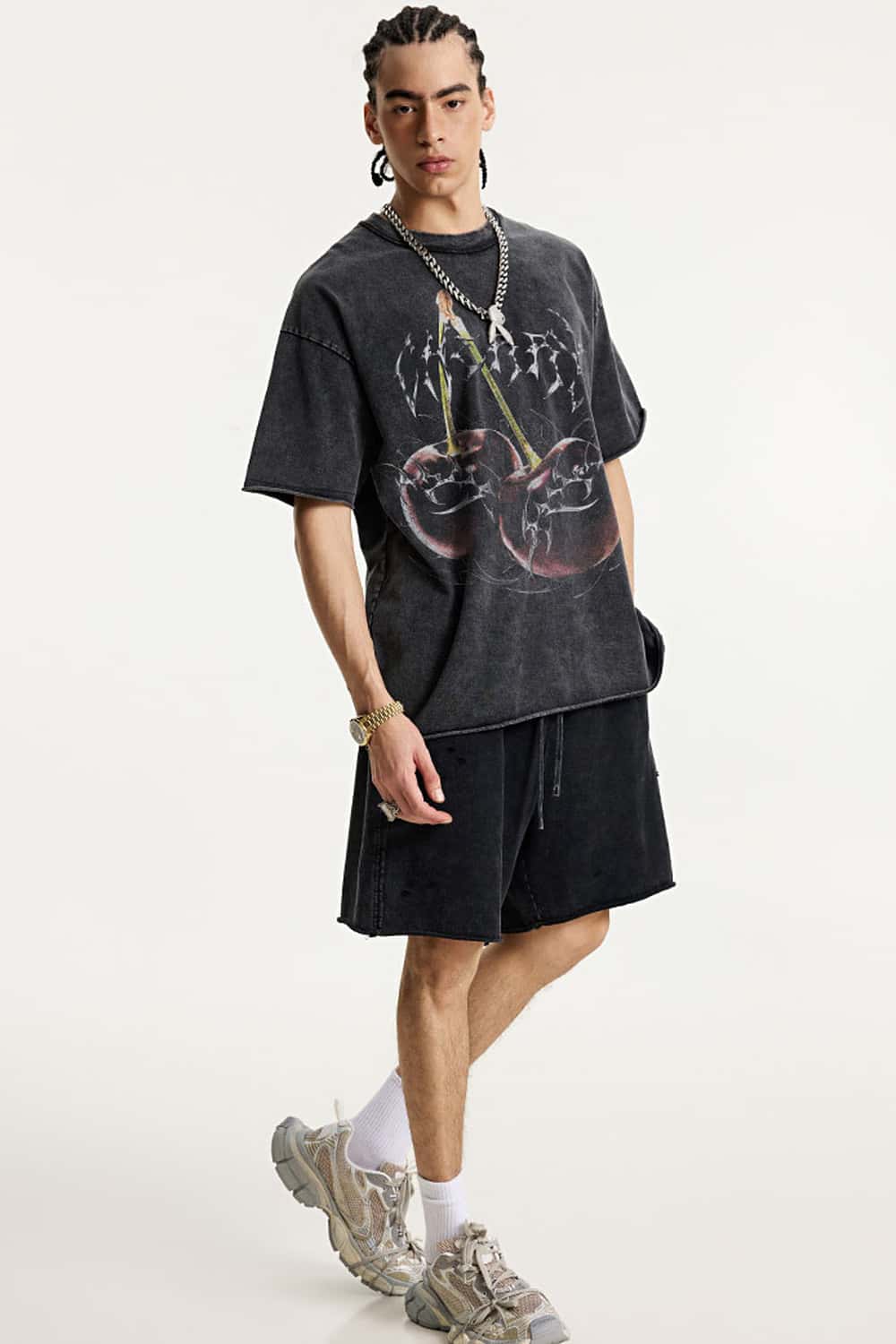 Washed Cherry Graphic Loose Fit T-Shirt - Fried Snowflakes