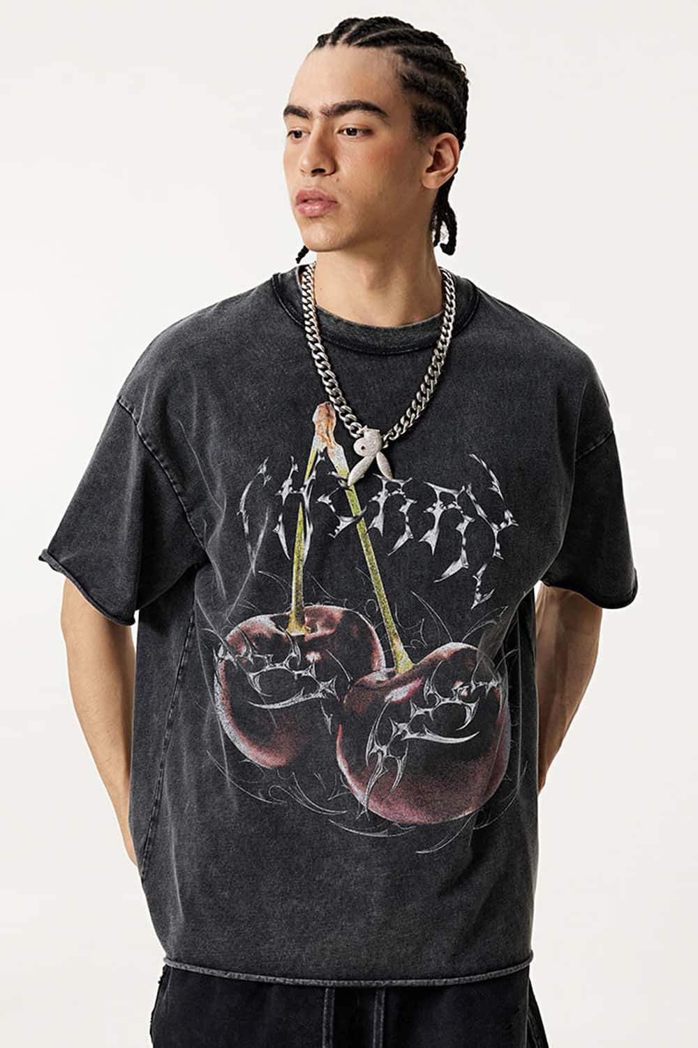 Washed Cherry Graphic Loose Fit T-Shirt - Fried Snowflakes