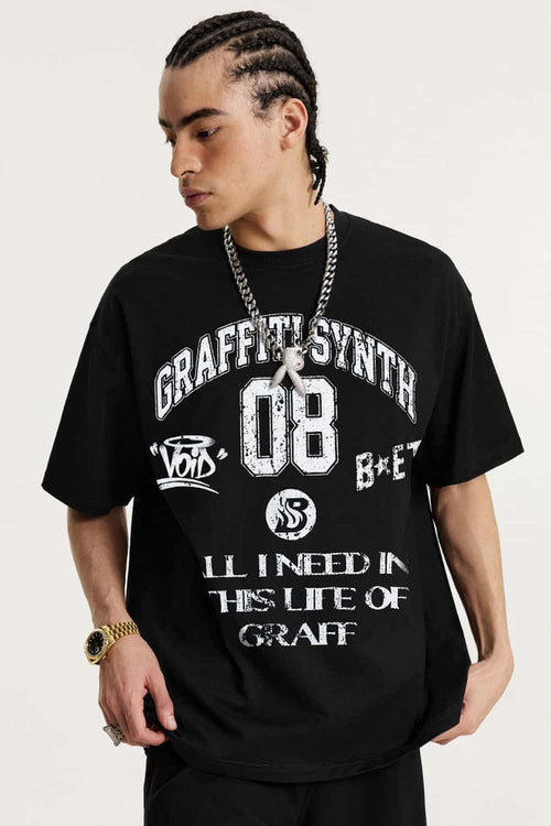 Collegiate Graphic Loose Fit T-Shirt - Black