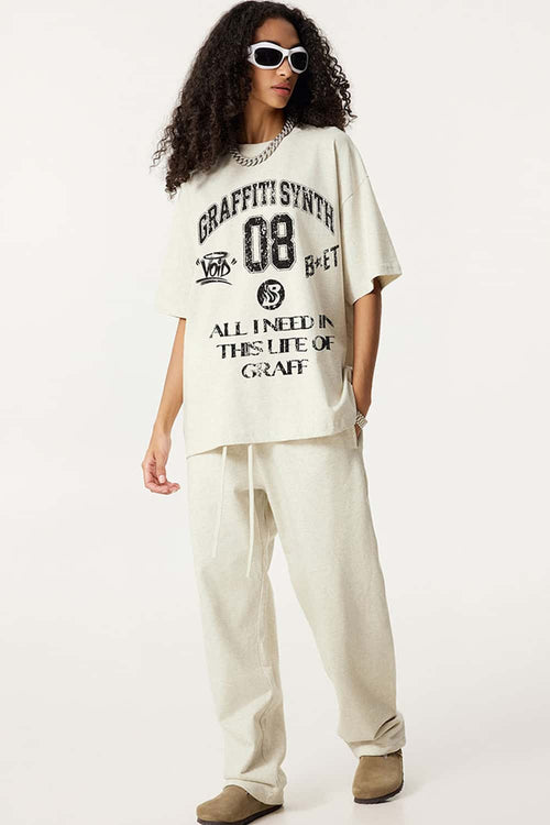 Collegiate Graphic Loose Fit T-Shirt - Oat Gray