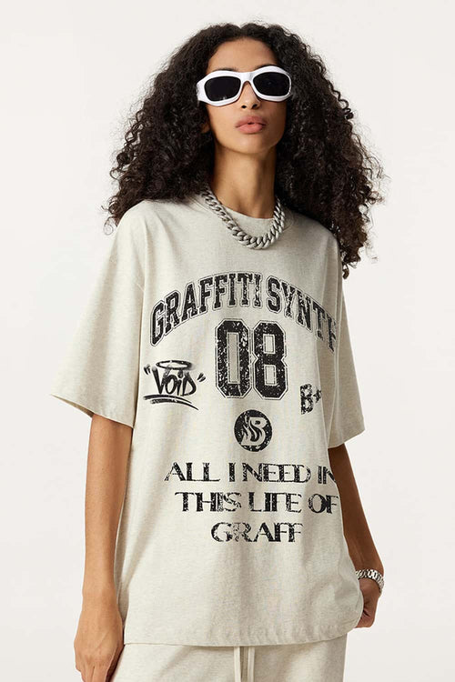 Collegiate Graphic Loose Fit T-Shirt - Oat Gray
