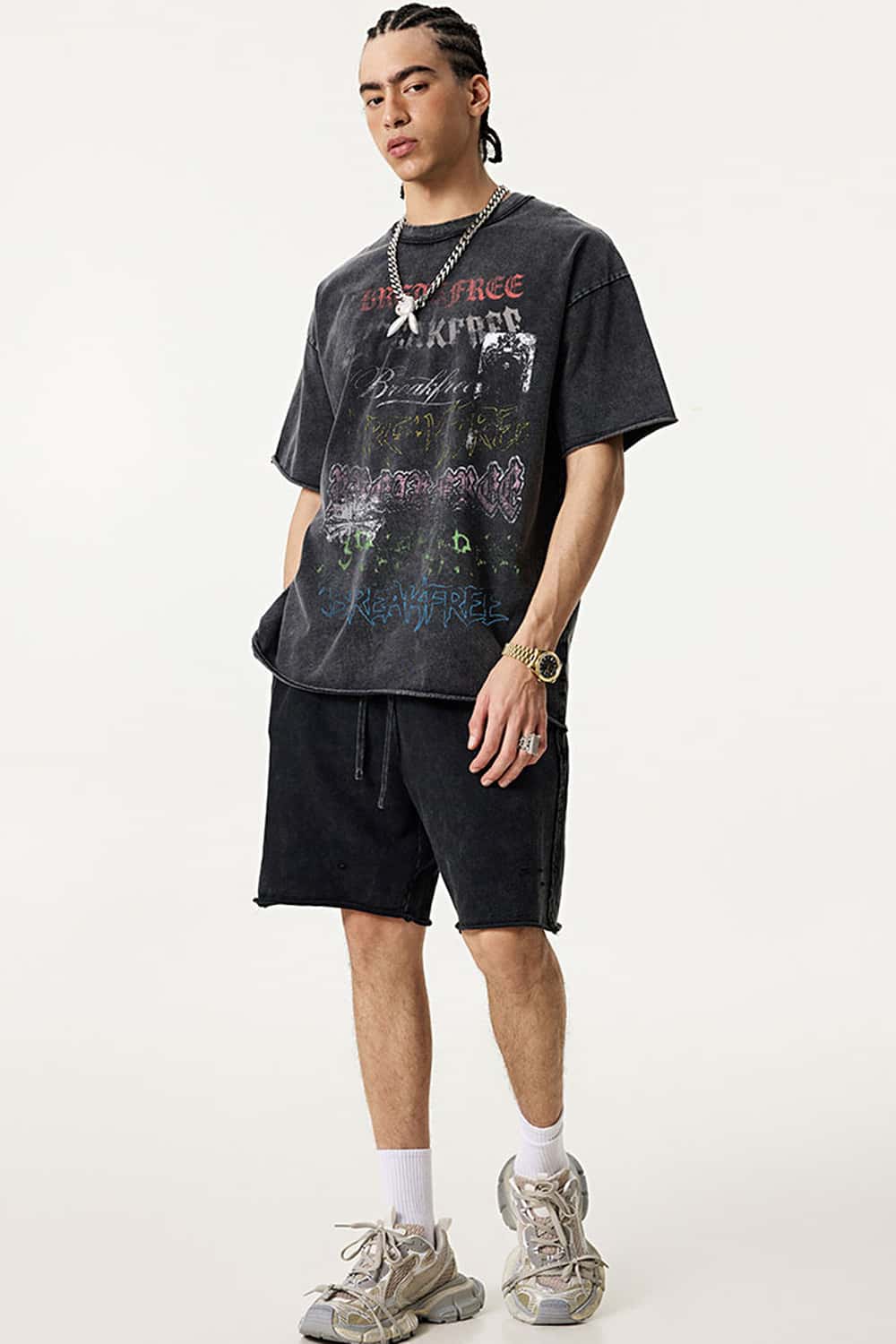 Washed Graffiti Graphic Loose Fit T-Shirt - Fried Snowflakes