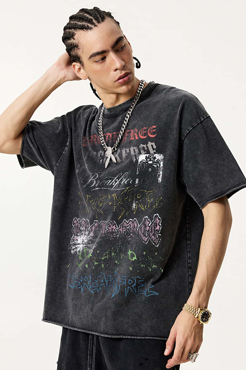 Washed Graffiti Graphic Loose Fit T-Shirt - Fried Snowflakes