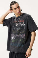 Washed Graffiti Graphic Loose Fit T-Shirt - Fried Snowflakes