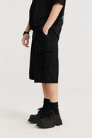 Brushed Utility Pocket Long Shorts - Black