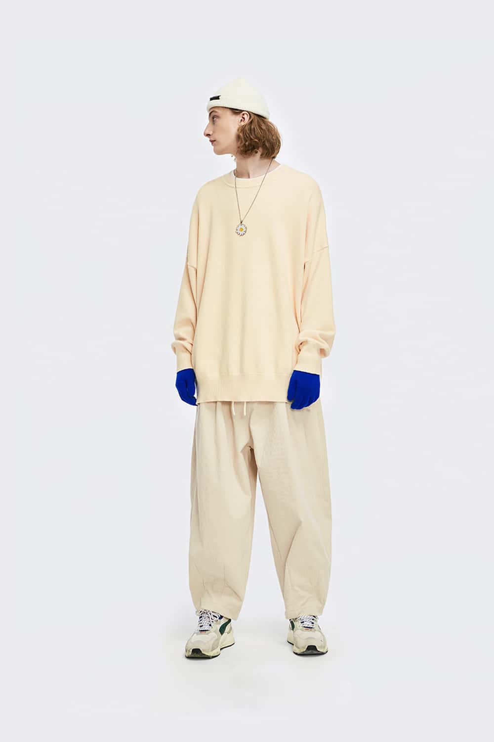 Loose Fit Crewneck Knit Sweater - Apricot