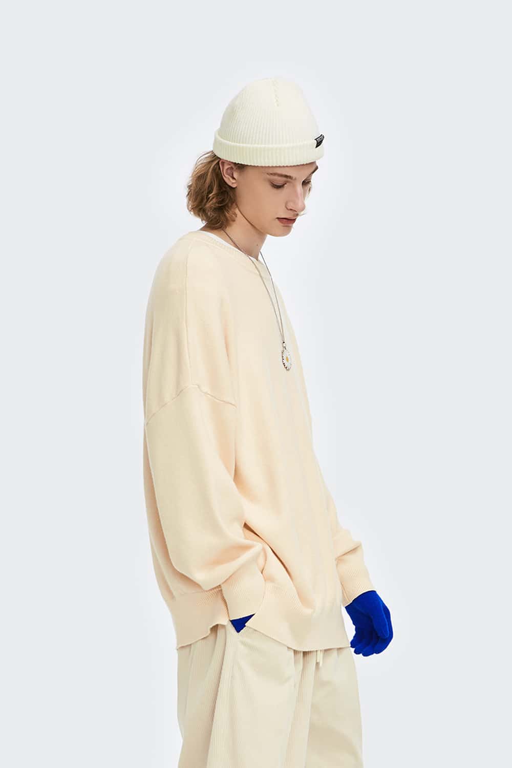 Loose Fit Crewneck Knit Sweater - Apricot