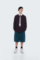 Loose Fit Crewneck Knit Sweater - Dark Purple