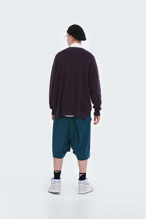 Loose Fit Crewneck Knit Sweater - Dark Purple