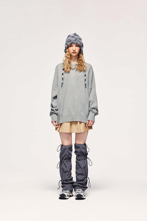 Loose Fit Crewneck Knit Sweater - Gray