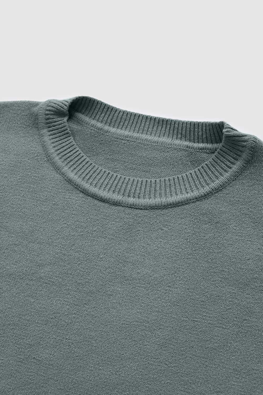 Loose Fit Crewneck Knit Sweater - Grayish Blue