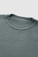Loose Fit Crewneck Knit Sweater - Grayish Blue