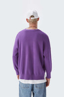 Loose Fit Crewneck Knit Sweater - Purple