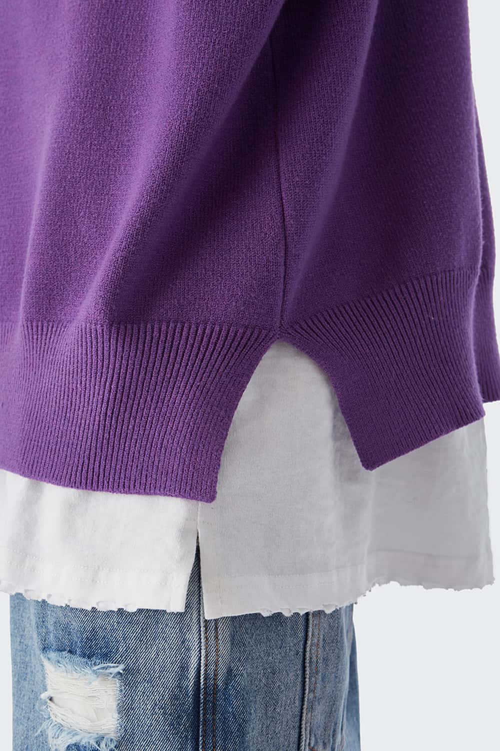 Loose Fit Crewneck Knit Sweater - Purple
