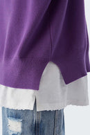 Loose Fit Crewneck Knit Sweater - Purple