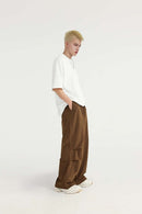 Draped Wide-Leg Utility Pants - Brown